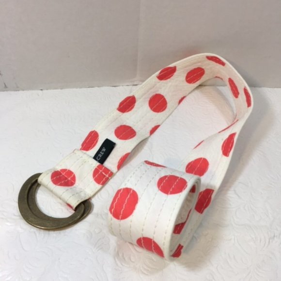 J. Crew Cloth Belt White Rose Red Polka Dots - Picture 3 of 7